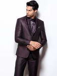 Сливовый приталенный мужской костюм-двойка + шёлковая рубашка + галстук с брошью