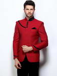 Красный мужской френч (воротник — стойка) + чёрные брюки