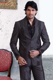 Антрацитовый восточный мужской костюм-двойка, украшенный вышивкой скрученной шёлковой нитью, бисером и стразами + рубашка