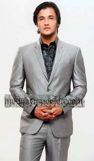 Серебристый классический мужской костюм-двойка + рубашка
