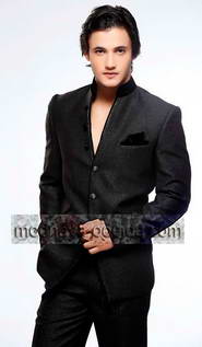 Чёрный строгий мужской френч (воротник — стойка) + брюки