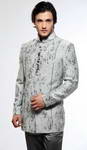 Светло-серый модный мужской френч (воротник — стойка) из жаккардовой ткани + серые брюки