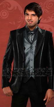 Чёрный шикарный мужской костюм-тройка (с жилетом) + рубашка + галстук с брошью