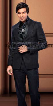 Чёрный необычный мужской костюм-двойка, украшенный стразами + рубашка + галстук с брошью