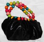 Чёрная индийская маленькая сумочка из мерцающего материала с ручками из крупных бусин