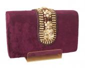 Сливовая индийская маленькая сумочка (клатч), украшенная бисером и стразами