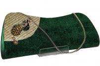 Зелёная индийская маленькая модная сумочка из бархата с павлином из страз