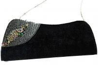 Чёрная индийская маленькая женская сумочка из бархата с павлином из страз