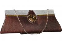 Кофейная индийская маленькая сумочка на цепочке, украшенная стразами