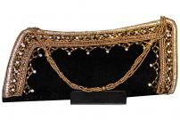 Чёрная индийская модная маленькая сумочка из бархата, украшенная бисером и стразами