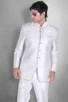 Белоснежный шёлковый свадебный мужской френч (воротник — стойка) + брюки
