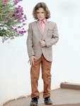 Модный пиджак для мальчика из твида в клетку + коричневые брюки + розовая рубашка