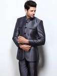 Тёмно-серый мужской костюм френч (воротник — стойка) + брюки