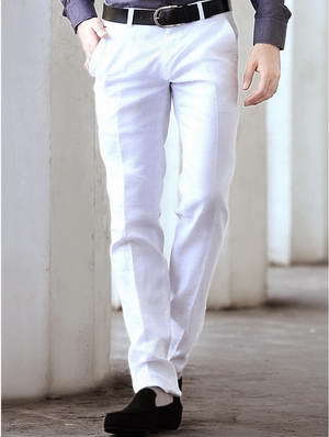 Белые классические летние льняные мужские брюки