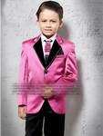 Розовый стильный пиджак для мальчика + чёрные брюки + белая рубашка с галстуком