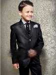 Чёрный красивый костюм-двойка для мальчика + серебристая рубашка с галстуком