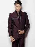 Тёмно-алый мужской костюм-двойка + шёлковая рубашка + галстук с брошью