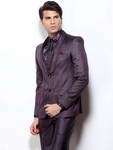 Тёмно-фиолетовый мужской костюм-двойка + шёлковая рубашка + галстук с брошью