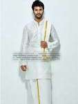 «Белый хлопковый и натурально-шёлковый национальный индийский мужской костюм_St