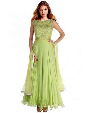 Pastell-grünes langes elegantes Abendkleid «auf dem Boden» ohne ärmel