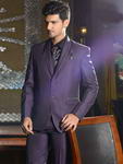 Фиолетовый мужской костюм-двойка + шёлковая рубашка + галстук с брошью