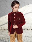 Красный бархатный френч + светло-коричневые брюки для мальчика от 2 до 16 лет