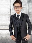 Чёрный костюм-тройка (с жилетом) + рубашка с галстуком для мальчика от 2 до 16 лет