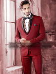 Тёмно-красный мужской костюм-двойка + белая рубашка с бабочкой
