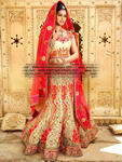 «Бежевый и цвета кардинал индийский женский свадебный костюм — лехенга (ленга) чоли из фатина, украшенный вышивкой люрексом, скрученной шёлковой нитью со стразами, пайетками