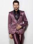 Лиловый мужской костюм-двойка + шёлковая рубашка + галстук с брошью