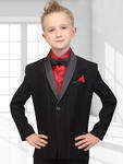 Чёрный костюм-двойка + красная рубашка с бабочкой для мальчика от 2 до 16 лет