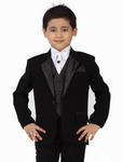 Чёрный костюм-тройка (с жилетом) + белая рубашка + галстук с брошью для мальчика от 2 до 16 лет