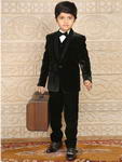 Чёрный бархатный костюм-тройка (с жилетом) + белая рубашка с бабочкой для мальчика от 2 до 14 лет