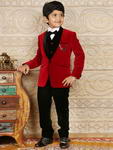 Чёрно-красный бархатный костюм-тройка (с жилетом) + белая рубашка с бабочкой для мальчика от 2 до 14 лет