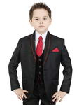 Чёрный костюм-тройка (с жилетом) + белая рубашка с красным галстуком для мальчика от 2 до 14 лет