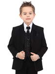 Чёрный костюм-тройка (с жилетом) + белая рубашка + галстук с брошью для мальчика от 2 до 14 лет