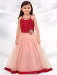 Персиковое с красным длинное платье в пол для девочки от 2 до 5 лет