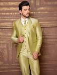 Оливковый мужской костюм-тройка (с жилетом) + белая рубашка + галстук с брошью
