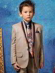 Бежевый костюм-тройка (с жилетом) + синяя рубашка с галстуком для мальчика от 2 до 16 лет