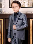 Серый вечерний костюм-двойка + синяя рубашка в горошек с бабочкой для мальчика от 2 до 16 лет