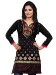 Чёрная индийская туника, с длинными рукавами, украшенная вышивкой скрученной шёлковой нитью