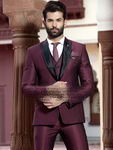 Бургундский мужской костюм-тройка (с жилетом) + белая рубашка с галстуком