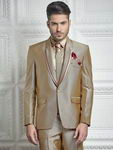 Бежево-золотистый классический мужской костюм-двойка + шёлковая рубашка с галстуком