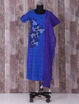 Тёмно-голубое красивое эксклюзивное платье-туника, с короткими рукавами, украшенное вышивкой скрученной шёлковой нитью и бусинками