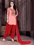 Персиковый камиз (камис) + красные индийские брюки фасона патиала + дупатта