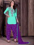 Аквамариновый камис (камиз) + фиолетовые сальвары (шальвары) + дупатта