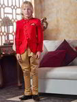 Красный шёлковый френч (воротник — стойка) + бежевые брюки галифе для мальчика от от 2 до 14 лет