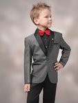 Чёрно-серый костюм-двойка + рубашка с красной бабочкой для мальчика от 2 до 14 лет