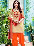 Песочный камис (камиз) + оранжевые сальвары (шальвары) + дупатта