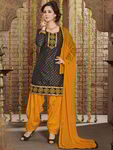 Чёрный камис (камиз) + жёлтые широкие брюки + дупатта